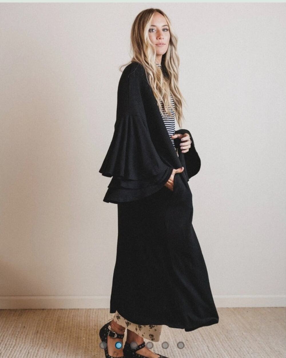Three Bird Nest Radiant Ruffles Duster Cardigan - Black